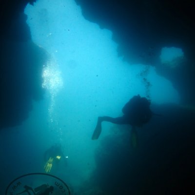 Diving in the underwater caves. Montenegro
