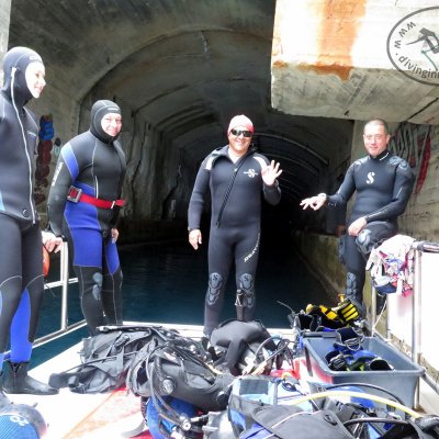 Wreck diving in Montenegro. Submarines tunnels